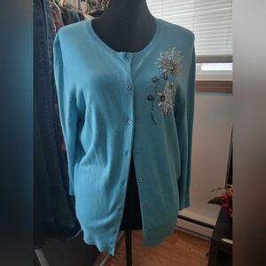 Casual Corner Sz Lg Blue Cardigan